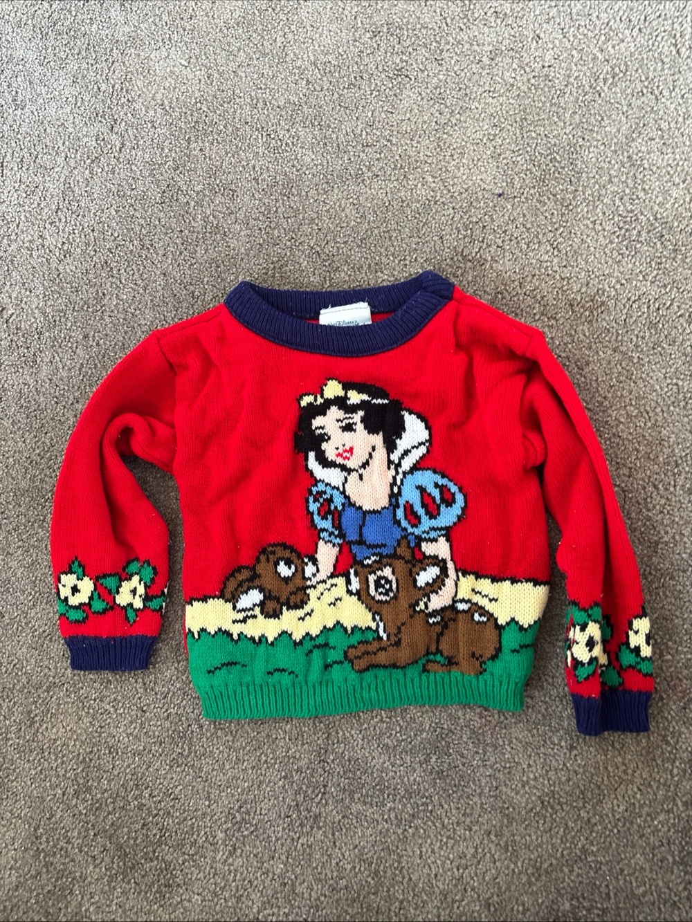 Disney Red Snow White Knit Sweater with Green Hem